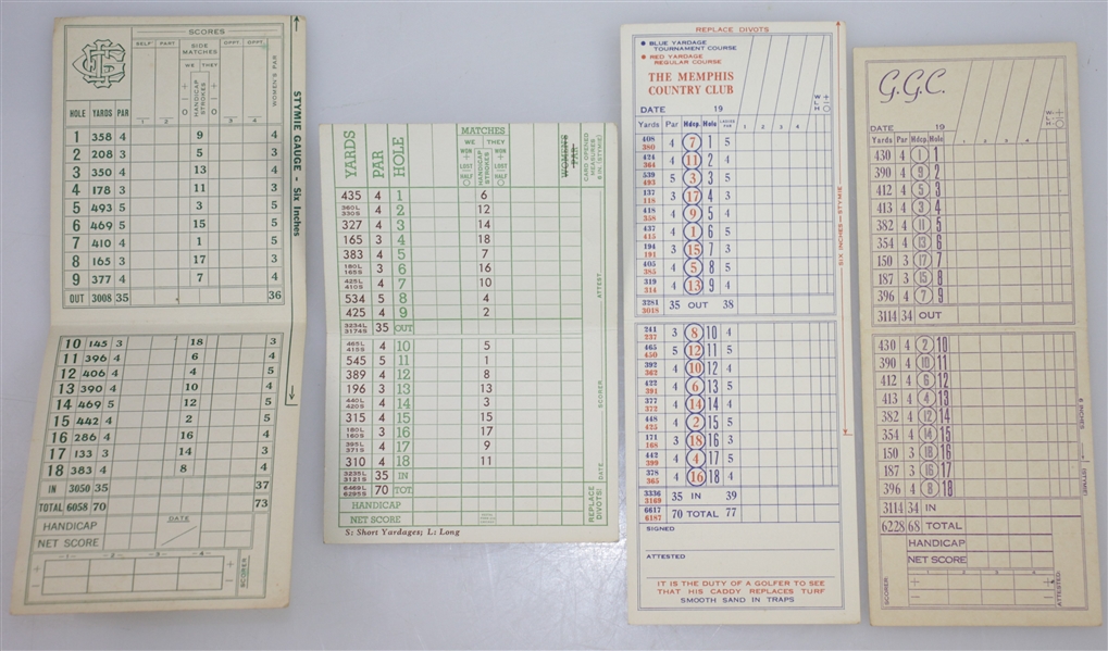 Vintage Edgewater, CC of Indianapolis, Memphis CC, & Geneva GC Scorecards with Stymie Gauge