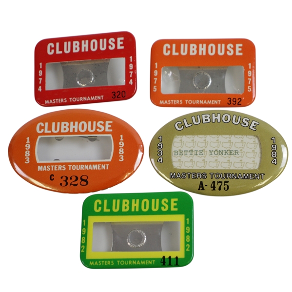 1974, 1975, 1982, 1983, & 1984 Masters Tournament Clubhouse Badges
