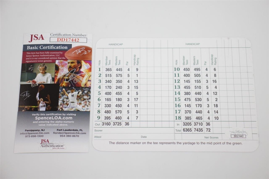 Fred Couples Signed Augusta National Golf Club Scorecard JSA #DD17442