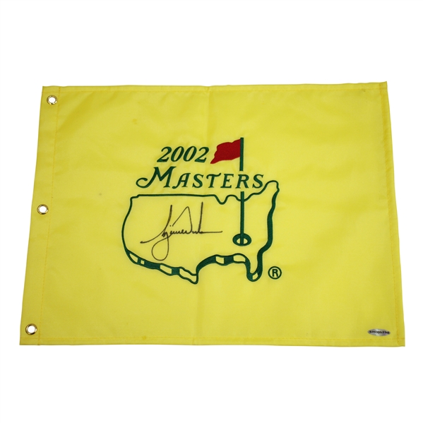 Tiger Woods Signed 2002 Masters Embroidered Flag UDA SHO 35230