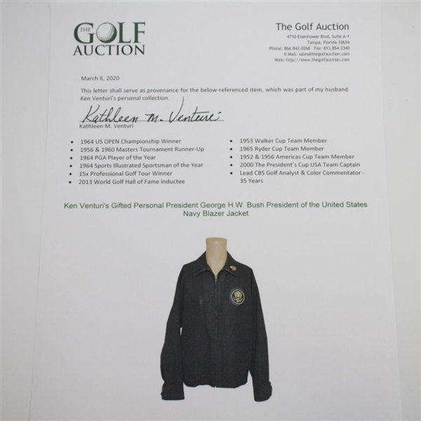 President George H.W. Bush's Personal Official Presidential Jacket Gifted to Ken Venturi