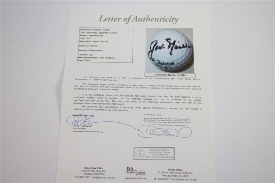 Jack Nicklaus Signed St. Andrews Shield Logo Golf Ball FULL JSA #Z10484