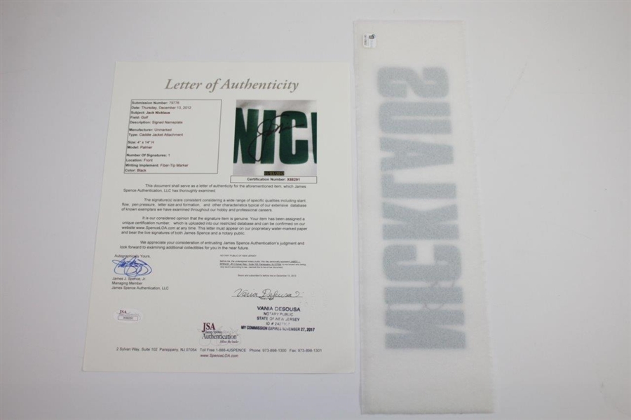 Jack Nicklaus Signed 'Nicklaus' Caddie Jacket Nameplate FULL JSA #XX88291