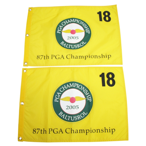 Two 2005 PGA Championship (87th PGA) at Baltusrol Yellow Screen Flags - Mickelson Winner