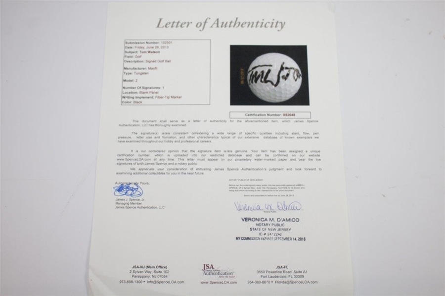 Tom Watson Signed MaxFli 2 MD Logo Golf Ball FULL JSA #X82648