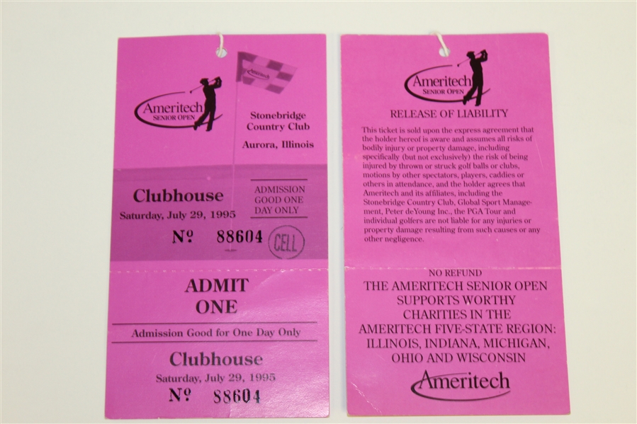 Assorted Golf Tournament Tickets & Senior Players Championship Ticket Signed by H.O.F., Hale Irwin, Tom Kite, Bernhard Langer JSA/AOLA