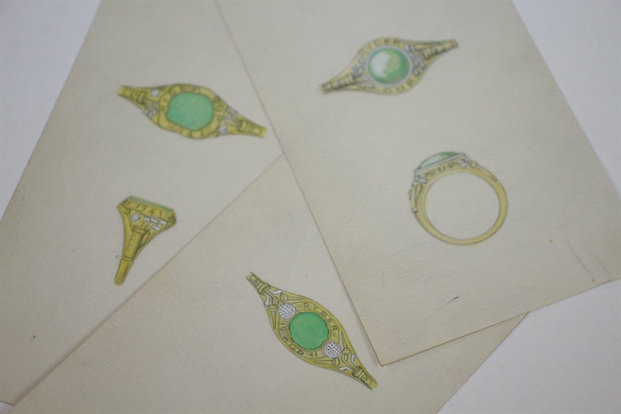 Three Sketches of Proposed 1941 Ryder Cup Winning Team's Award - Gold & Diamond Ring