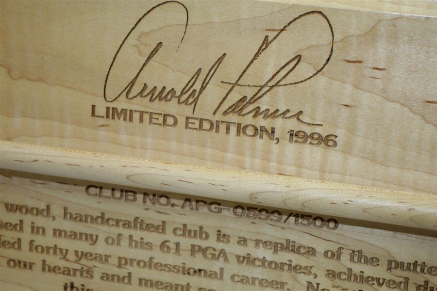 Arnold Palmer Ltd Ed 'The Original' Putter Display with 61 PGA Victories Carved in Wood
