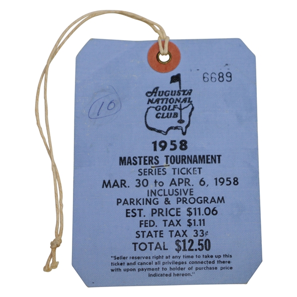 1958 Masters Tournament Series Badge #6689 - Arnold Palmer First Masters Win