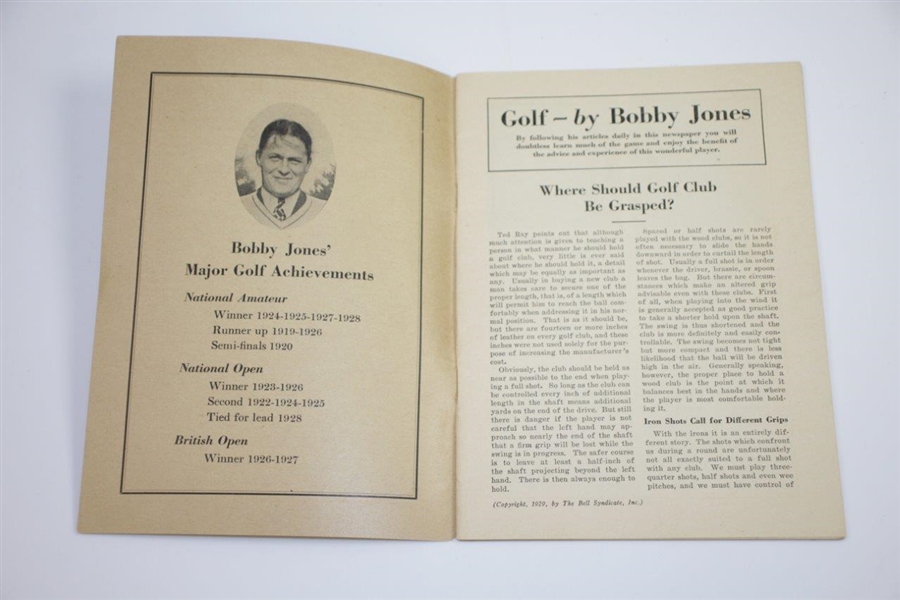 1929 Bobby Jones 'How To Play Golf' Booklet - Compliments of The Atlanta Journal