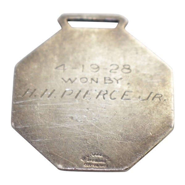1928 Brunswick Golf Club Sterling Silver 2nd Gross Medal Won by H.H. Pierce, Jr. 4/19/28