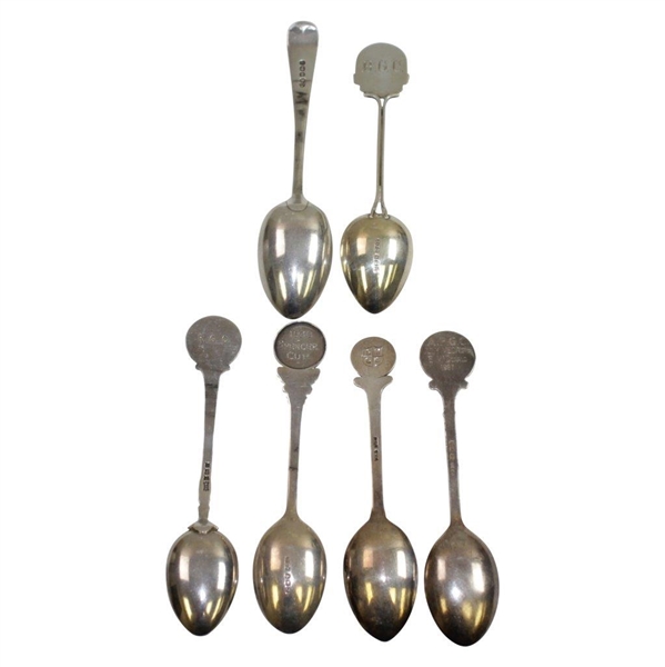 Six Sterling Silver English Hallmarked Decorative Golf Spoons - Various Scenes/Depictions