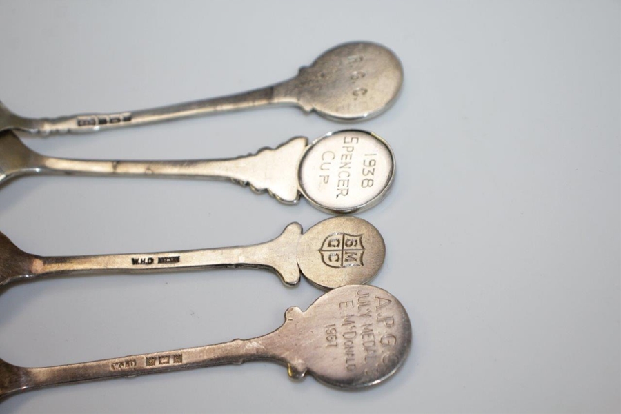 Six Sterling Silver English Hallmarked Decorative Golf Spoons - Various Scenes/Depictions