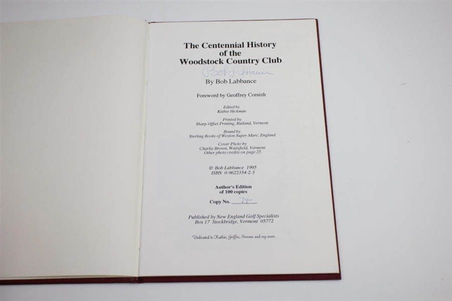 Ltd Ed 'The Centennial History of the Woodstock Country Club' Book by Bob Labbance 74/100