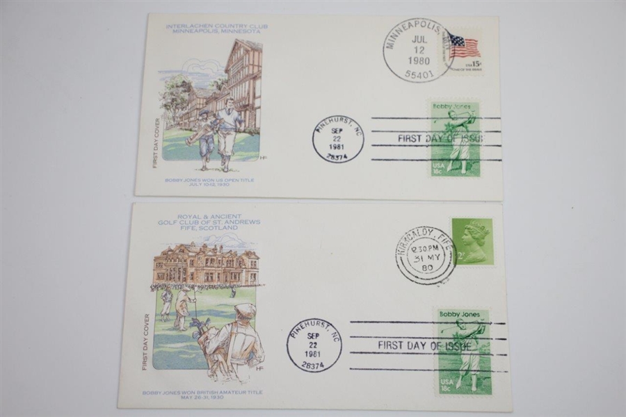 Set of 5 Double Stamped Bobby Jones Grand Slam First Day Covers