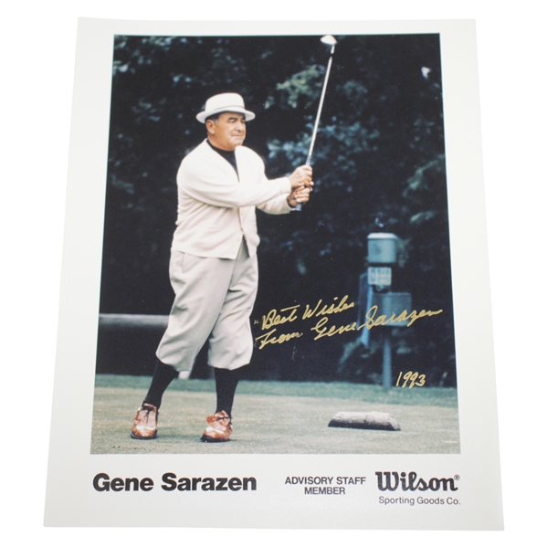 Gene Sarazen Signed in Gold Marker Wilson Advisory Staff Photo - Dated 1993 JSA ALOA