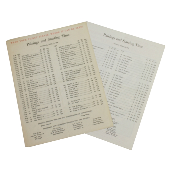 Masters Pairing Sheets from Jack Nicklaus' Third & Last Masters Wins - 1966 Saturday & 1986 Sunday