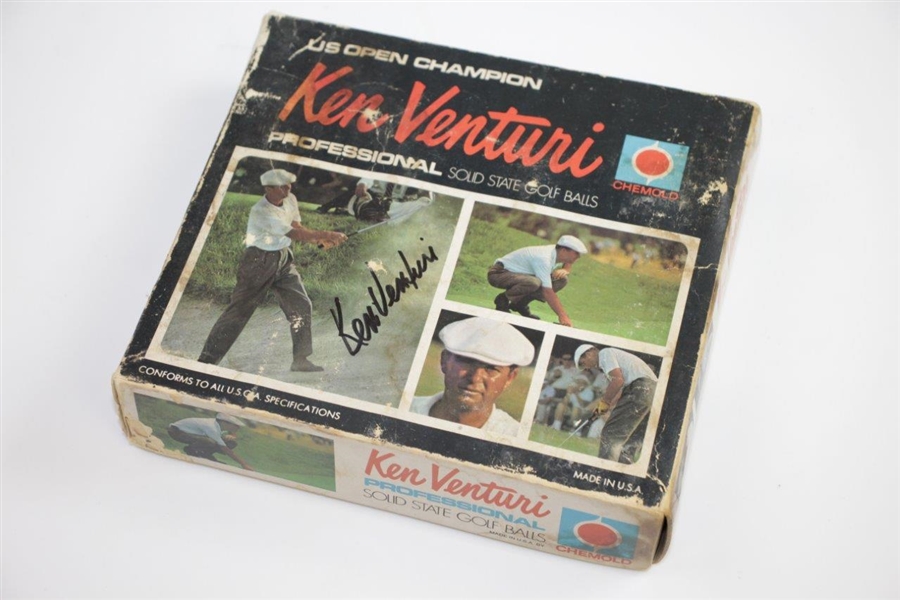 Nine Ken Venturi Signed Personal Logo Golf Balls in Sleeves with Signed Box JSA ALOA