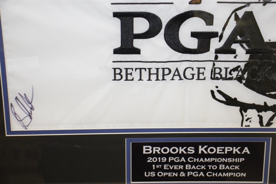 Brooks Koepka Dual-Signed 2019 PGA Championship Flag Custom Presentation JSA FULL