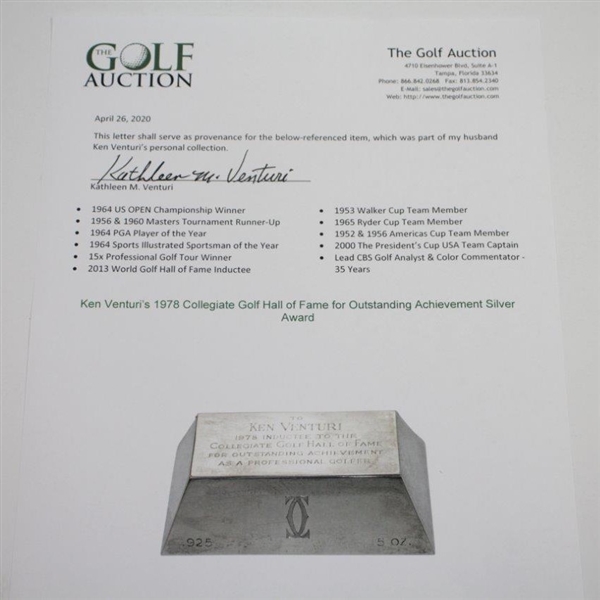 Ken Venturi's 1978 Collegiate Golf Hall of Fame for Outstanding Achievement Award