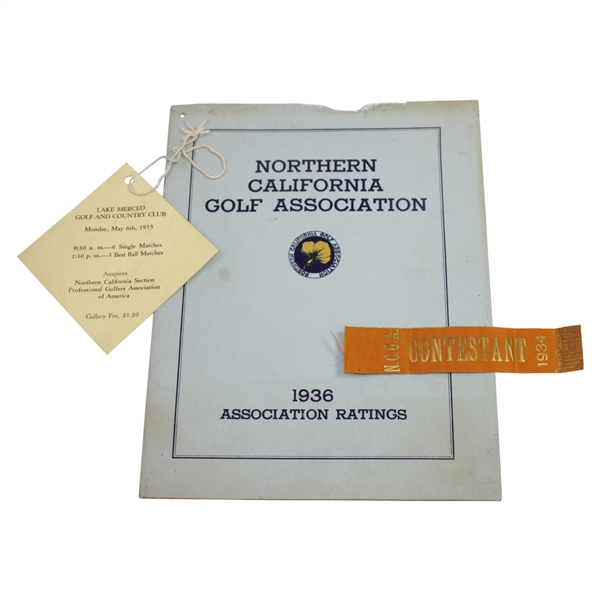 1934, 1935, & 1936 Northern California Golf Association Ticket, Ratings, & Contestant Ribbon - Rod Munday Collection