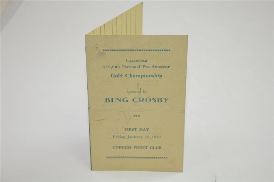 1947 Bing Crosby Pro-Am Program, Contestant Badge, Scorecard, & Pairing Sheet  - Rod Munday Collection