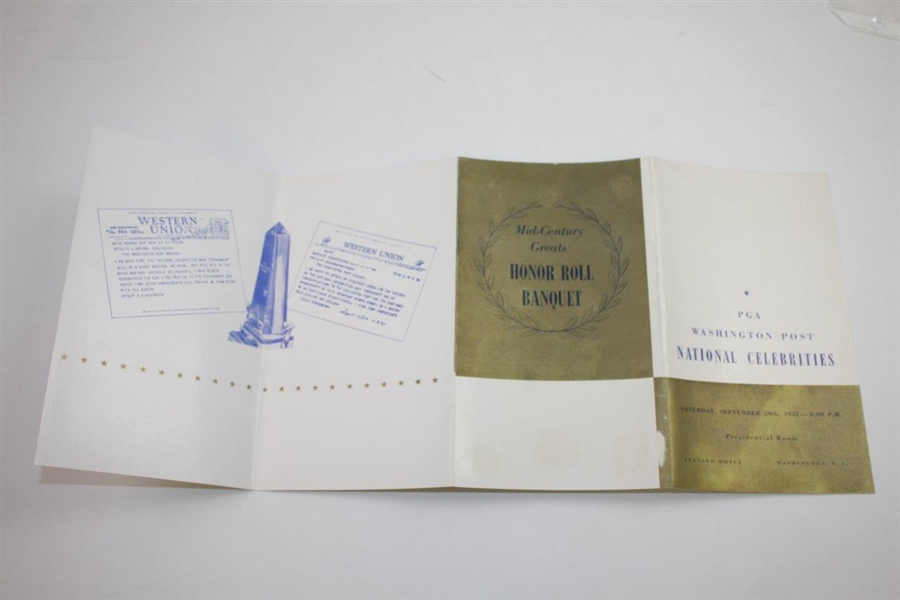 1952 National Celebrities Inv. Tournament Rules, Banquet Ticket, & Menu - Rod Munday Collection