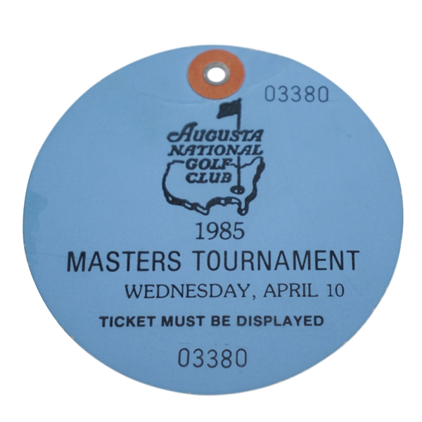 1985 Masters Tournament Wednesday Ticket #03380 - Hubert Green Par 3 Champion