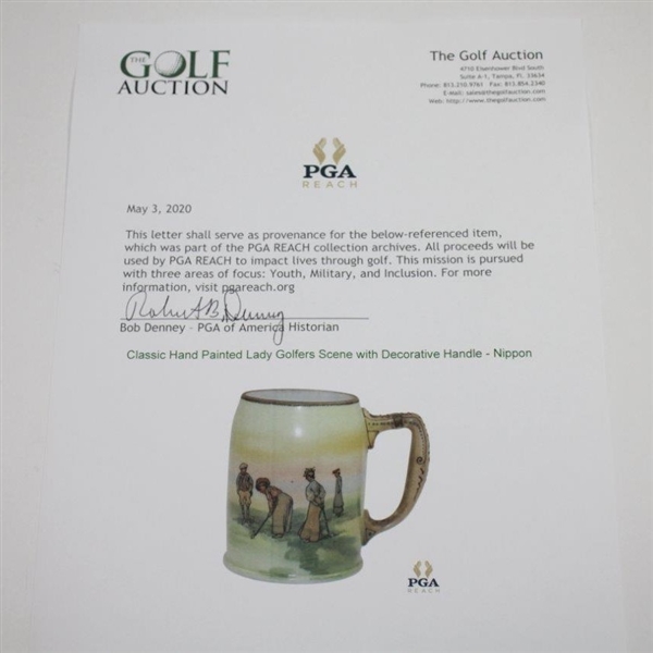 Classic Hand Painted Lady Golfers Scene with Decorative Handle - Nippon