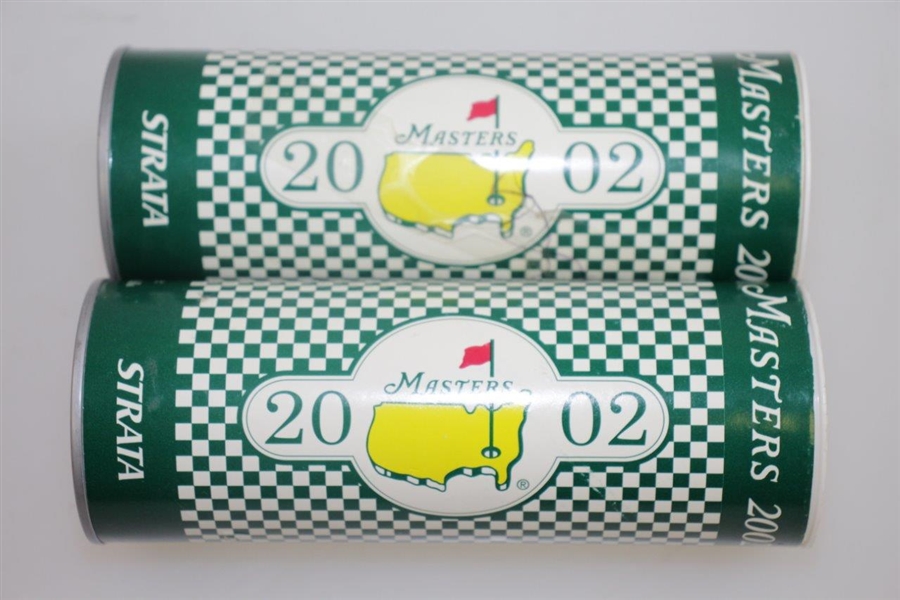 Two 2002 Masters Tournament Tube Sleeves of Strata Masters Logo Golf Balls