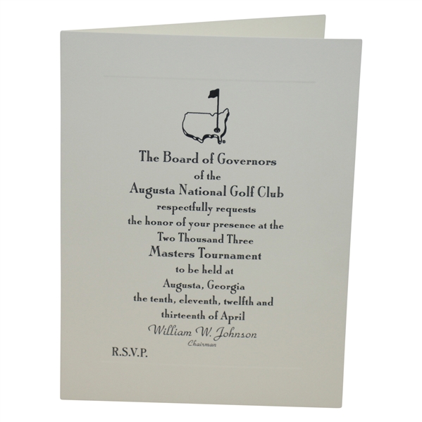Ken Venturi's 2003 Augusta National Golf Club Masters Tournament Invitation with Envelope