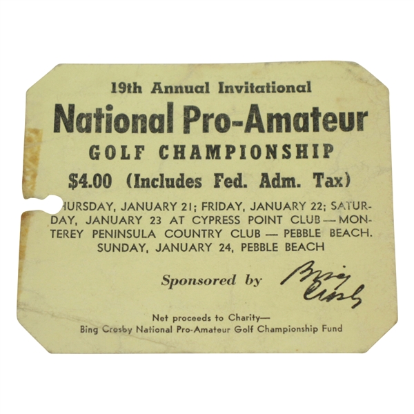 1959 Bing Crosby National Pro-Am Sunday Final Round Ticket #788 - Art Wall Winner