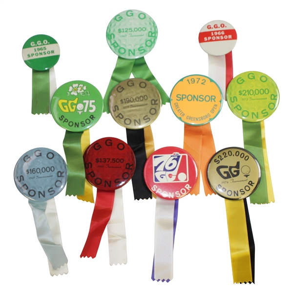 Twelve (12) Greater Greensboro Open Sponsor Badges with Ribbons