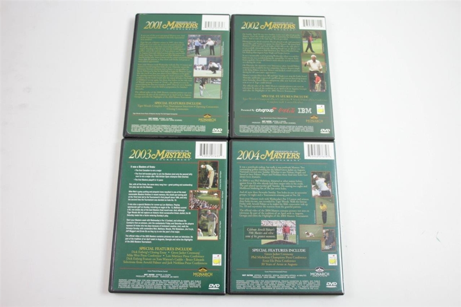 2001, 2002, 2003, & 2004 Official Masters Tournament 'Highlights' DVDs in Cases