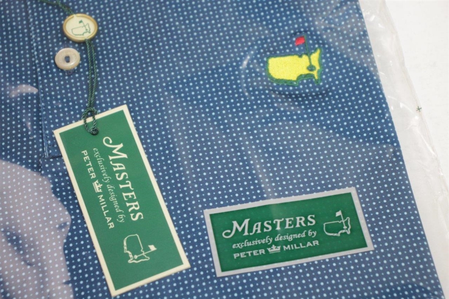 Masters Peter Millar Edition XL Blue with White Dot Short Sleeve Golf Shirt - Unused