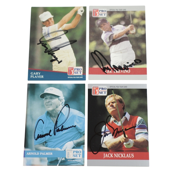 Arnold Palmer, Jack Nicklaus, Gary Player, & Lee Trevino Signed Pro-Set Golf Cards JSA ALOA