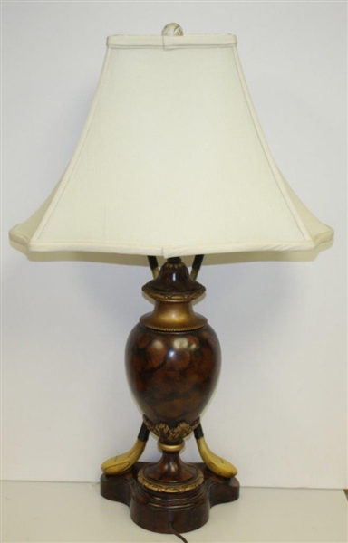 Vintage Golf Themed Wood Base Lamp with H. Philp Crossed Clubs & Feathery Golf Ball - Works