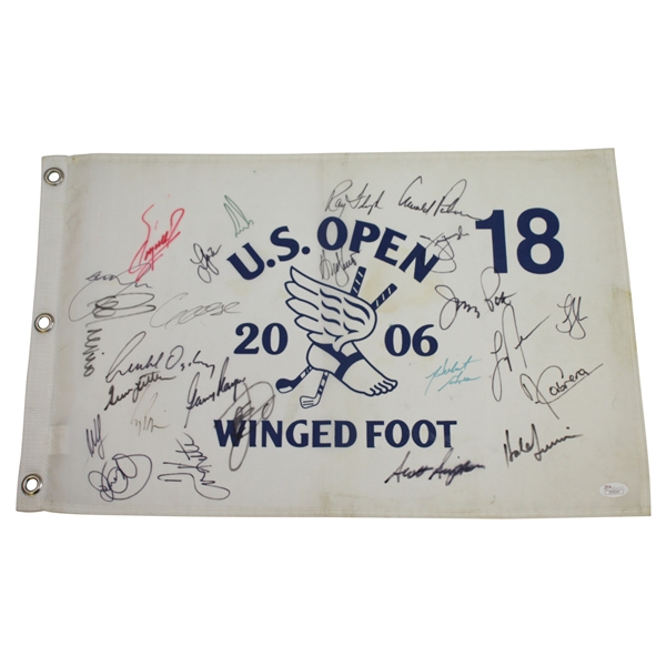 Palmer, McIlroy, & 21 other US Open Champs Signed 2006 at Winged Foot Flag FULL JSA #Z09264