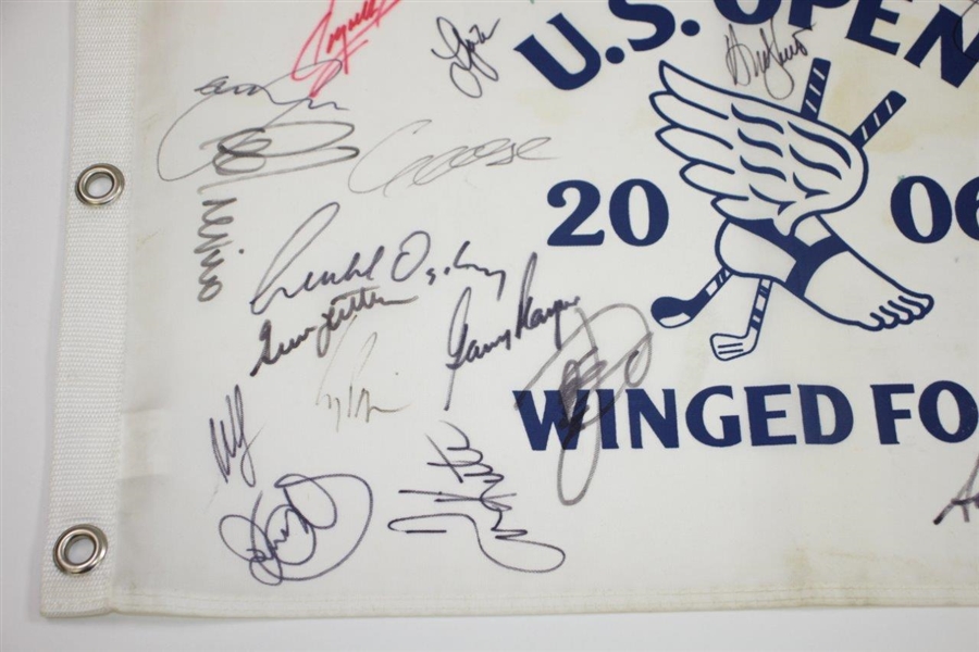 Palmer, McIlroy, & 21 other US Open Champs Signed 2006 at Winged Foot Flag FULL JSA #Z09264