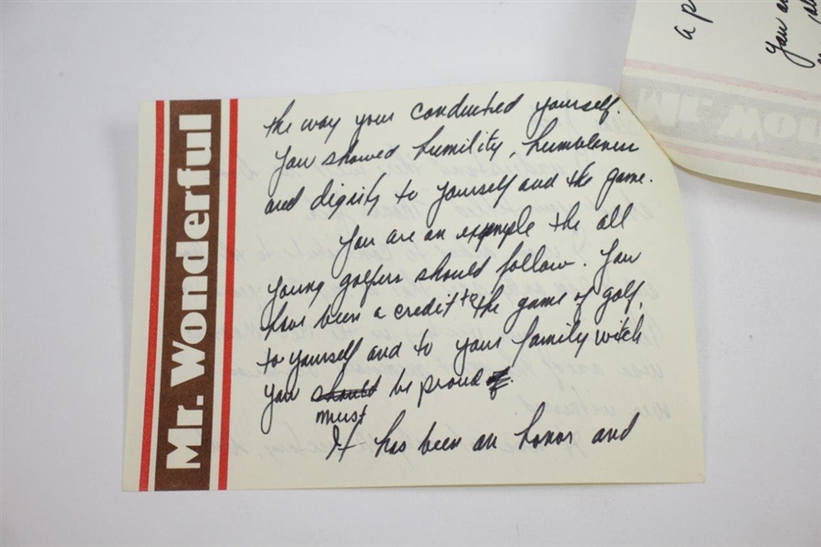 Ken Venturi's Signed Hand-Written Letter to Jack Nicklaus - 1986 Masters Content JSA ALOA