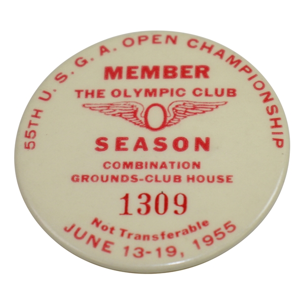 1955 US Open at The Olympic Club Season Grounds & Clubhouse Badge #1309 - Jack Fleck Winner