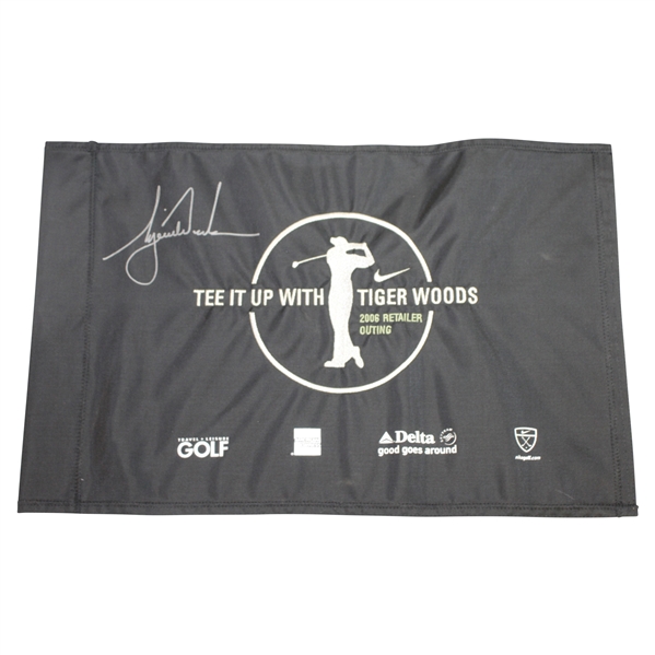 Tiger Woods Signed 'Tee it up with Tiger Woods' Black Flag - 2006 Retailer Outing JSA ALOA