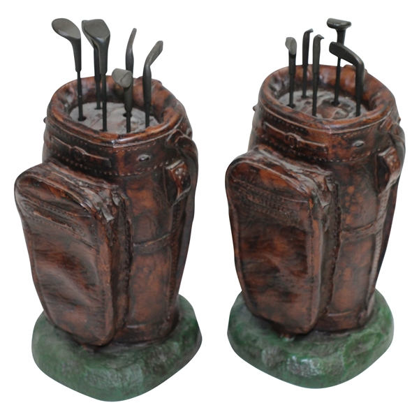 Vintage Reproduction Golf Bag Themed Bookends with Removable Golf Clubs