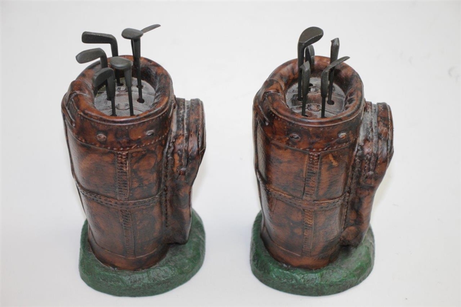 Vintage Reproduction Golf Bag Themed Bookends with Removable Golf Clubs