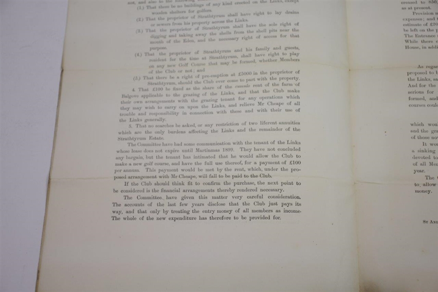 1893 Royal & Ancient Golf Club of St. Andrews Report of Special Committee to Propose Purchase of Links