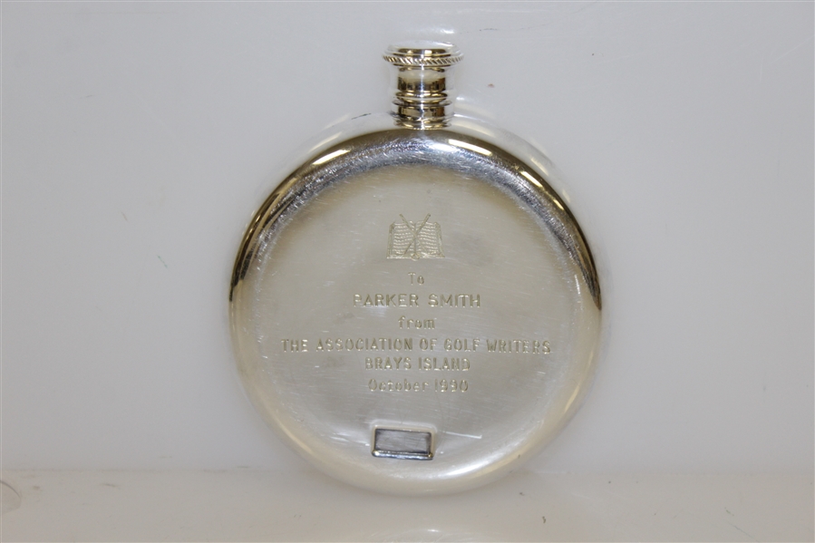 The Association of Golf Writers Whiskey Flask Trophy Gift - Engraved 1990