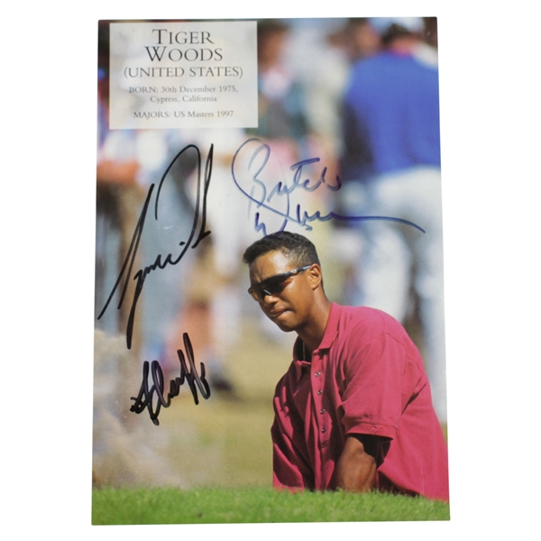 Tiger Woods, Butch Harmon, & Fluff Signed 1997 OPEN Magazine Page FULL JSA #X61190