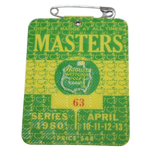 1980 Masters Tournament Series Badge Super Low #63 - Seve Ballesteros Winner