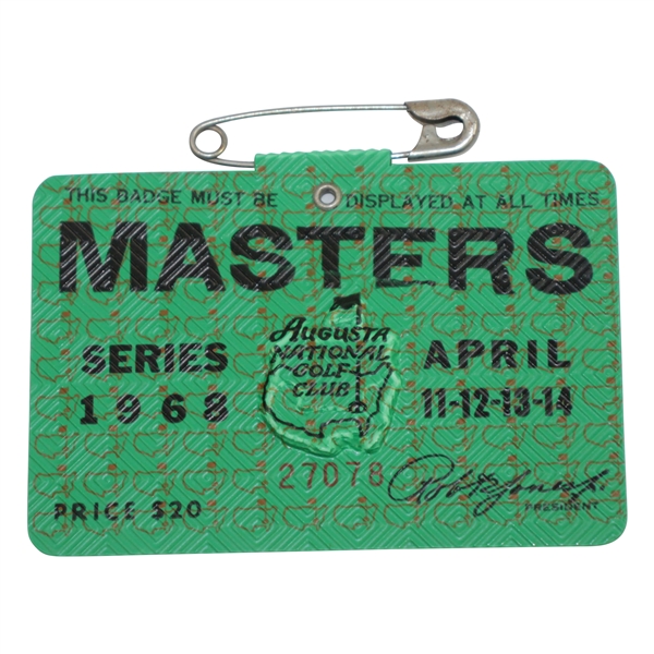 1968 Masters Tournament Series Badge #27078 - Bob Goalby Winner