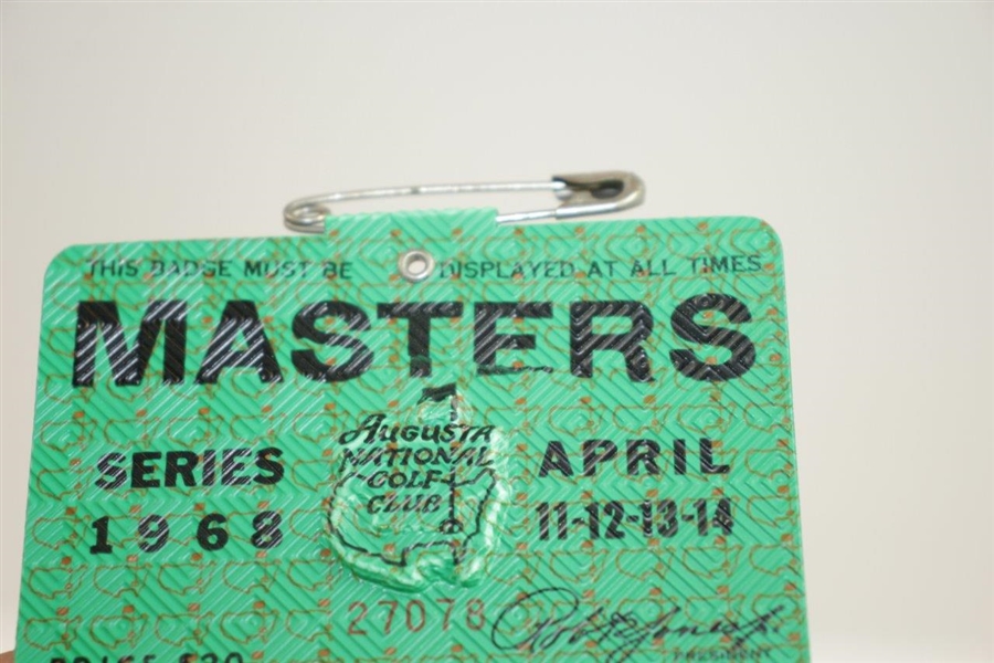 1968 Masters Tournament Series Badge #27078 - Bob Goalby Winner